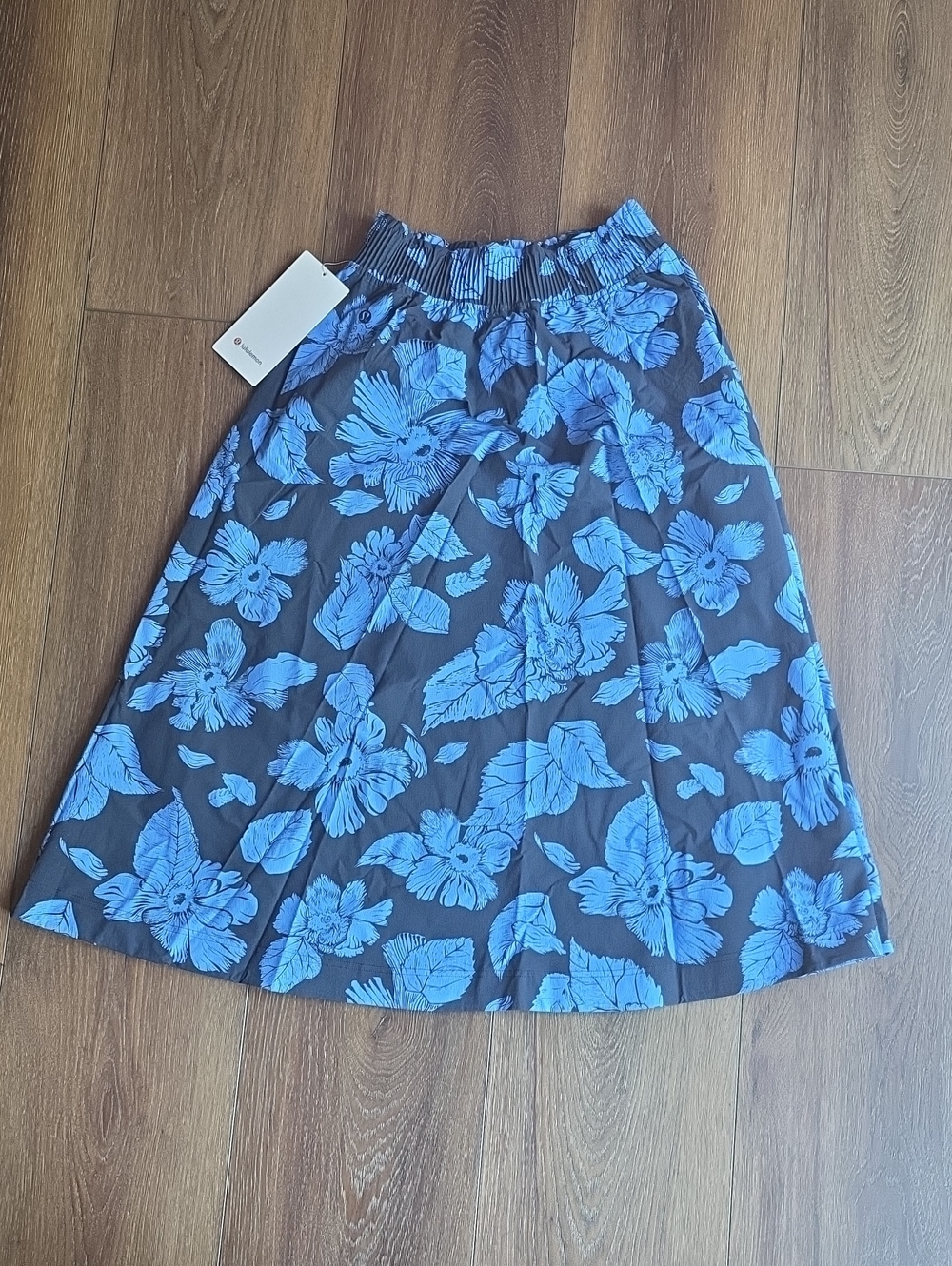 Stretch Woven Ruffle-Waist Midi Skirt XS Carved Flower Club Blue Multi - Picture 7 of 7